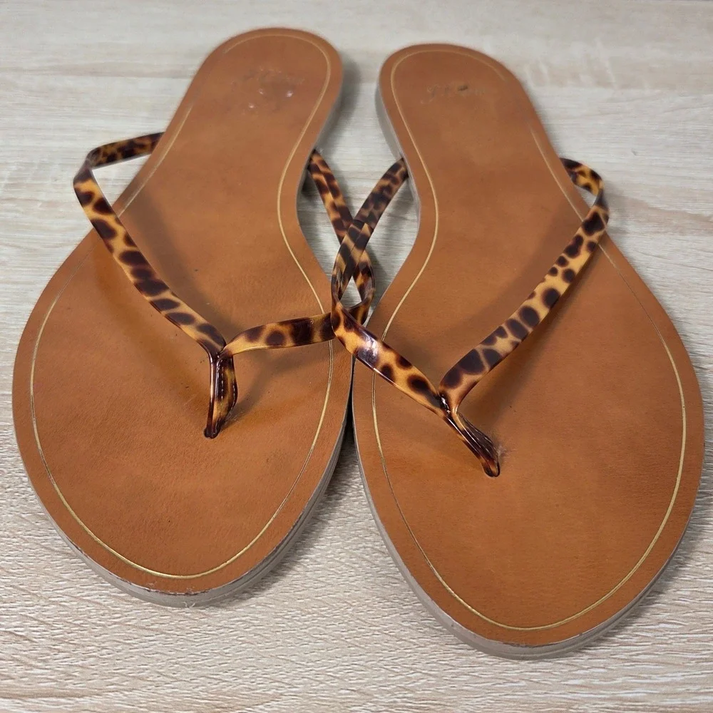 J.Crew Made in Italy Tortoise Flip Flop Sandals Women's 12 Brown Thong